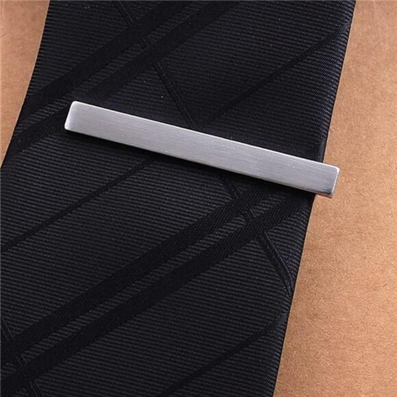 Silver Tie Clip Metal Necktie Bar Clasp for Men Dress Shirt Wedding Gift - Picture 6 of 8